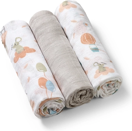 BabyOno bamboo muslin squares 70 × 70 cm, 3 pcs – grey mix
