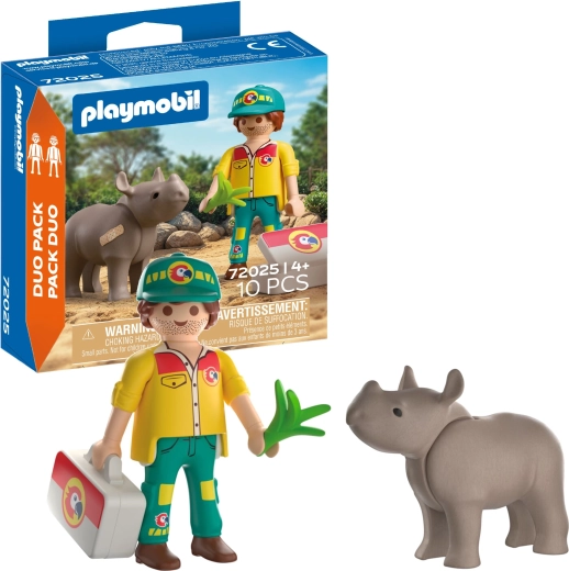 Playmobil Duo Pack – Caretaker with Rhinoceros and Accessories
