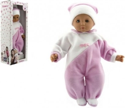 Bambola bebè 50 cm con corpo in stoffa, tutina rosa e bianca