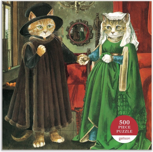 Vierkante puzzel Meowsterpiece: Het huwelijk van Arnolfini 500 stukjes