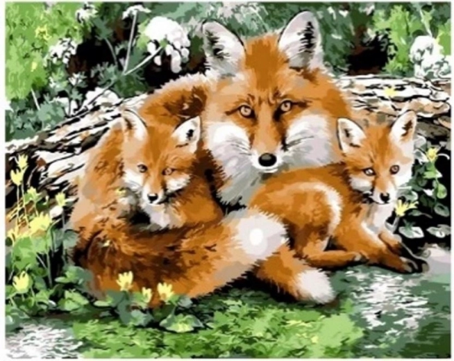 Diamond Painting – Fox Family in the Forest, Creative Mosaic Artwork