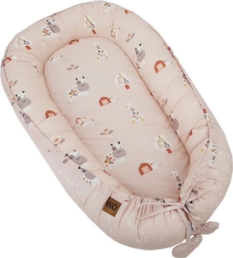 EKO Babynest beidseitig aus Baumwolle My Farm Stars Powder Pink 90 × 60 cm