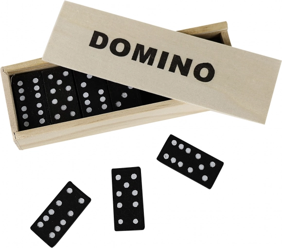 Domino en bois dans une boîte
