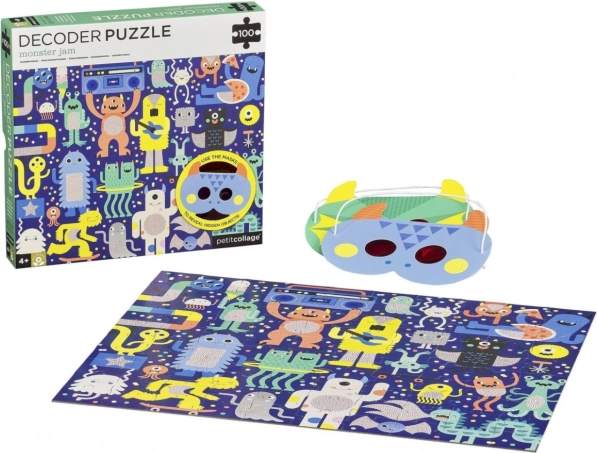 Petit Collage puzzel Monsters 100 stukjes met 3D-maskers