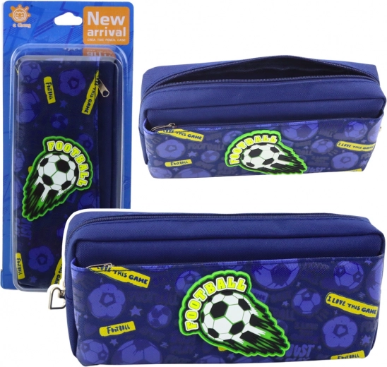 School pencil case with football motif, dark blue