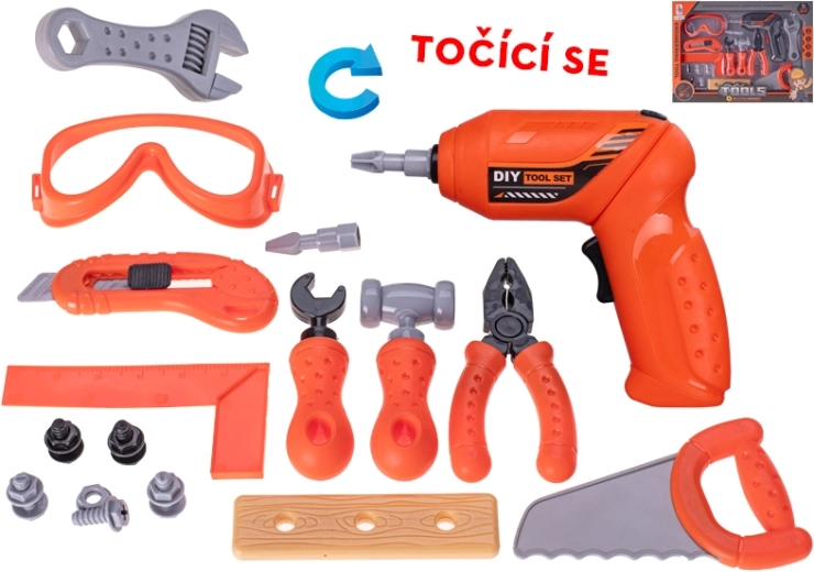 Kids’ tool set with battery drill 17 cm, 16 pieces
