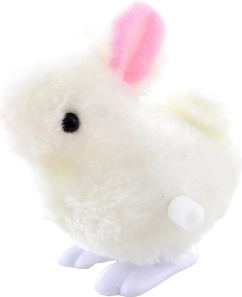 Nakręcany skaczący króliczek z plastiku i pluszu