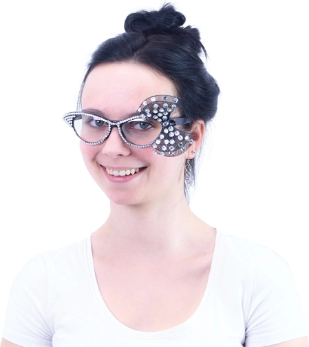 Lunettes de carnaval avec nœud et strass – noires