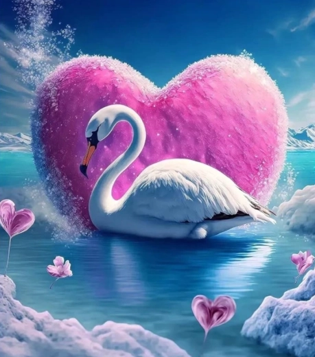 Diamantmaleri Svane og hjerte 30 × 40 cm