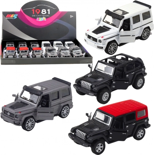 Metal off-road SUV model with pull-back drive and opening doors 1:36