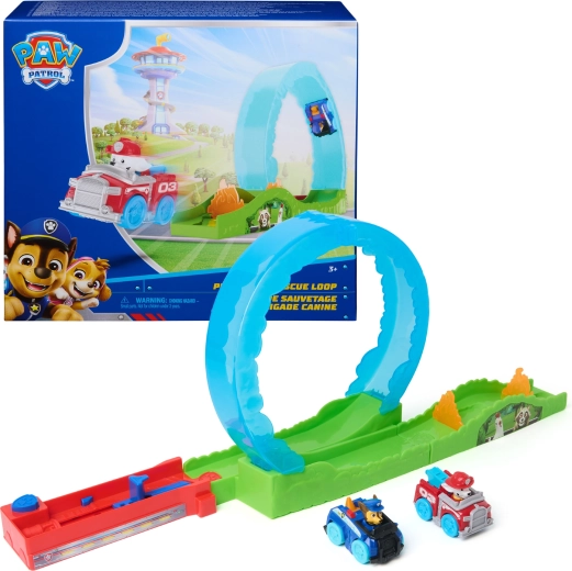 PAW Patrol Pup Squad Rescue Loop – pista da corsa con loop, lanciastore e macchinine di Chase e Marshall