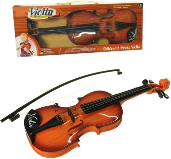 children's violin with tuning and bow in wood imitation