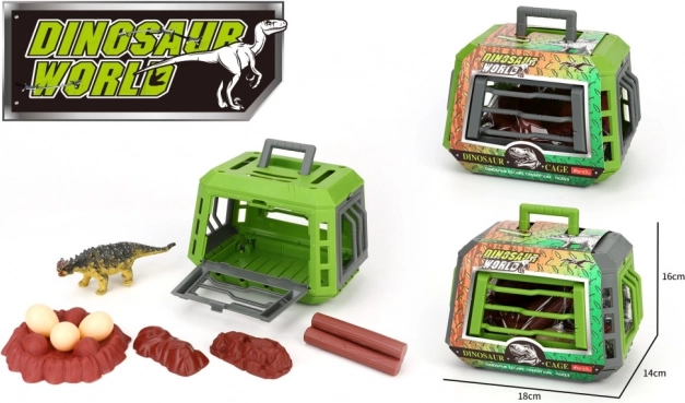 Dinosauro in gabbia con accessori