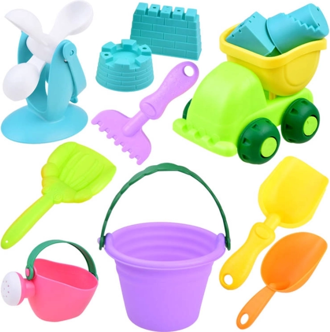 Ensemble de jouets de sable avec seau coloré et petite voiture