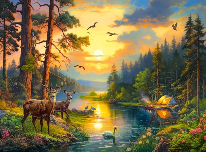 Puzzle 3000 pieces Sunset over a Forest River CASTORLAND