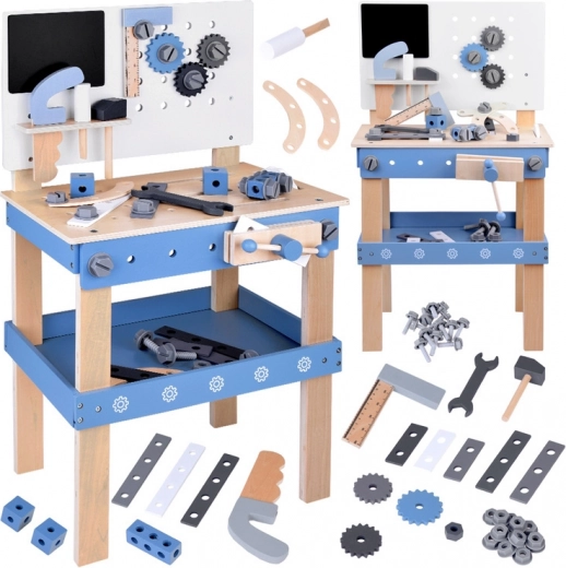 Large wooden children's workbench with tools