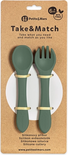 Posate in silicone per bambini PETITE & MARS Take & Match Misty Green 6m+