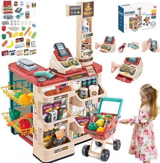 kids' supermarket with shopping cart, cash register, scale and scanner WOOPIE (48 accessories)
