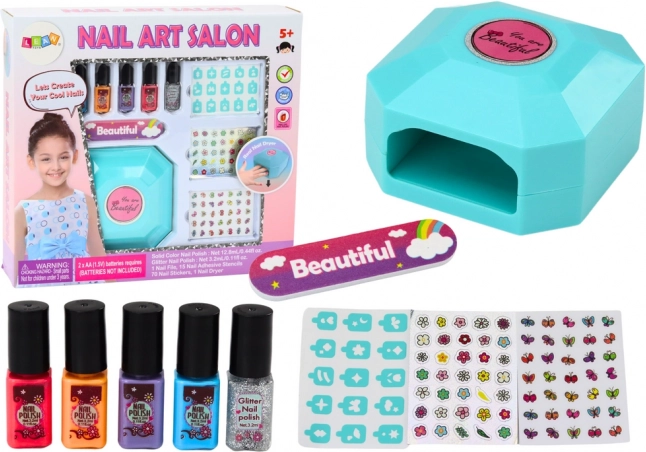 Kids’ manicure set with polishes, stickers and dryer