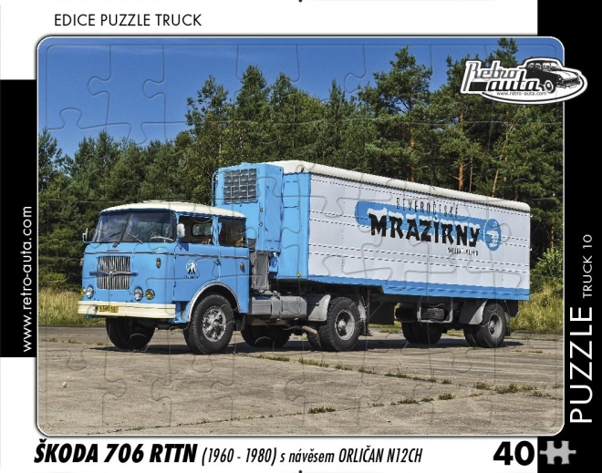 Puzzel Retro auto Truck Škoda 706 RTTN met aanhanger Orličan N12CH 40 stukjes