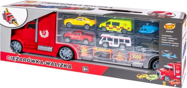 Set de petites voitures dans un camion porte-voitures