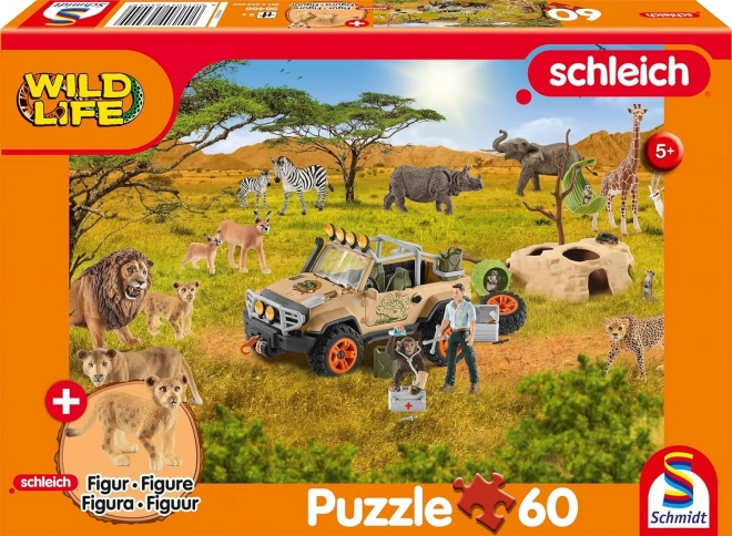 Schmidt puzzel Schleich in de savanne 60 stukjes + SCHLEICH-figuur