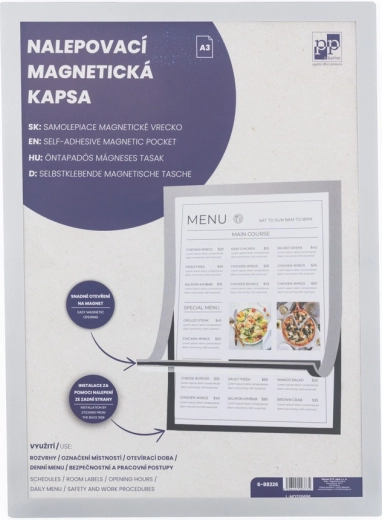 Self-adhesive magnetic pocket A3 with silver border