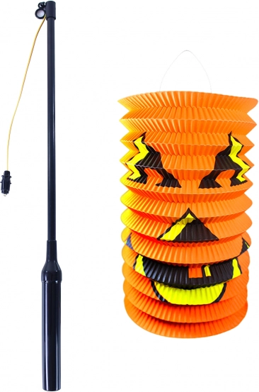 Halloween lantaarn pompoen 15 cm met lichtgevende stok 40 cm