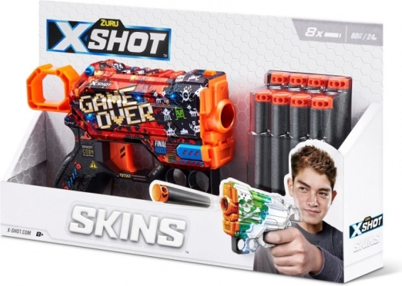 X-Shot Skins Menace – Pistole für Schaumstoffpfeile, Muster B (8 Pfeile)