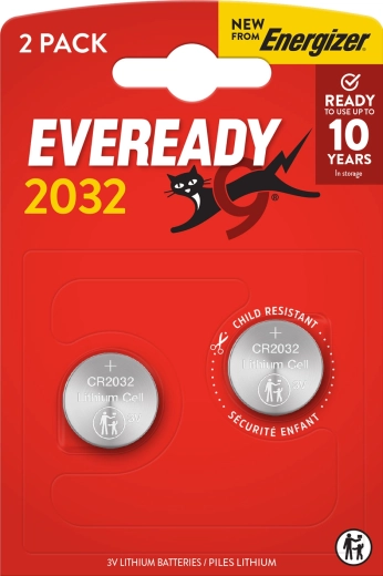 Energizer Eveready piles au lithium CR2032, 3 V, emballage de 2 pcs