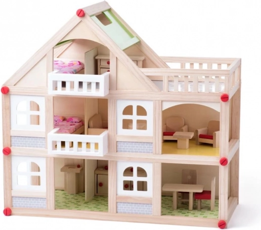 Maison de poupées à deux étages avec terrasse