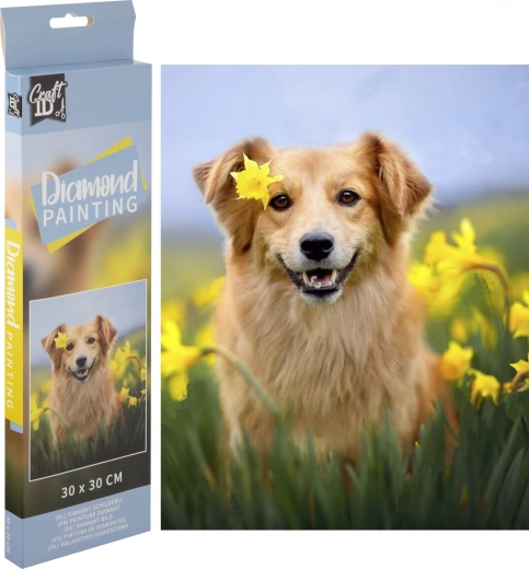 Grafix diamond painting dog in daffodils 30 × 30 cm