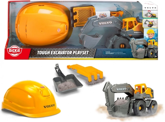 construction set volvo excavator with helmet and tool