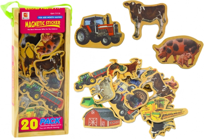 Wooden Farm Magnets – Animals and Farm Machinery, 20 pcs