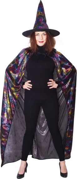 Witch Costume with Cobweb Cloak and Hat for Adults