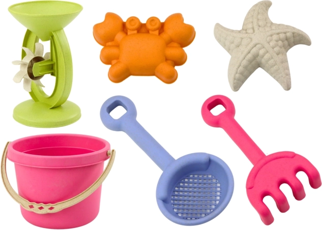 Pastelfarvet sandlegesæt med spand, mølle, si og forme