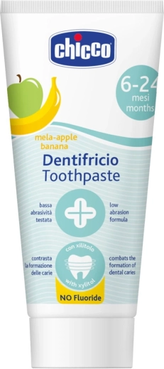 Chicco children's toothpaste apple–banana fluoride-free 50 ml (6–24 months)