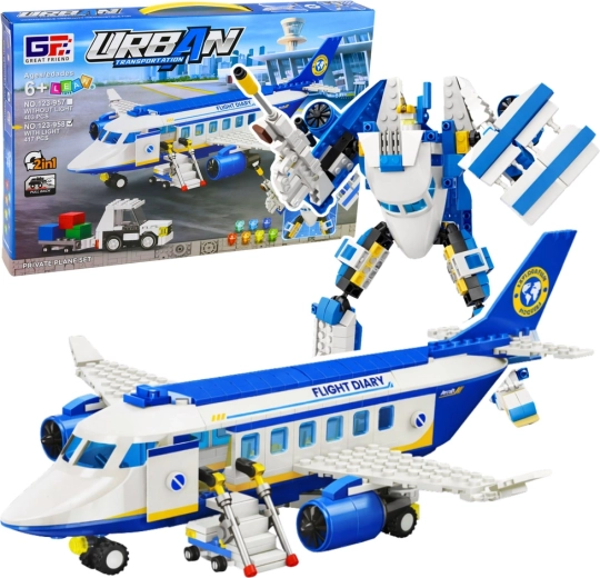 2-in-1-Bausatz: Passagierflugzeug und Roboter mit Lichteffekten, 417 Teile