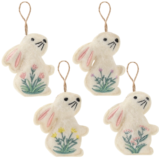 Lapin de Pâques suspendu en feutre 6,5 × 9 cm – lot de 12 pcs, assortiment de 4 motifs