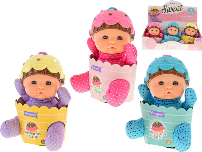 Bebè nel cestino con corpicino morbido 15 cm, 3 colori