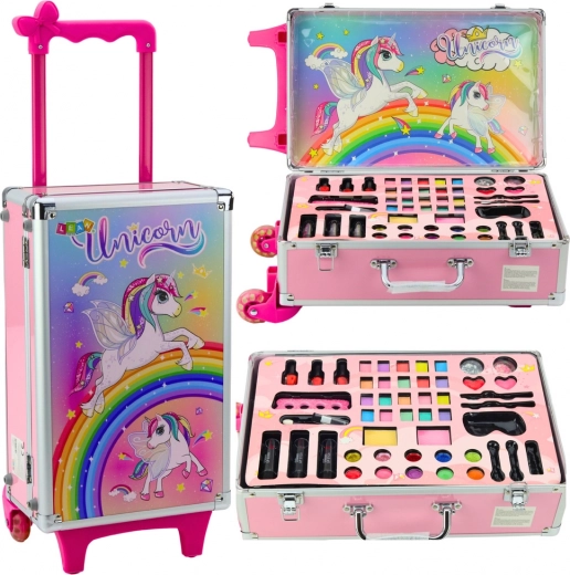Children's cosmetic set in a rolling suitcase unicorn pink