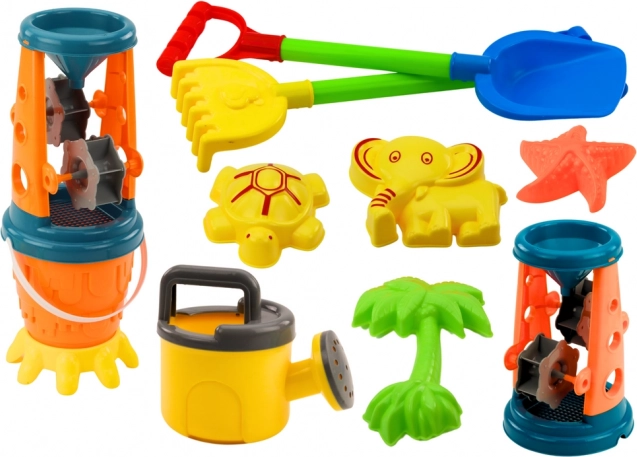 Set de sable Moulin à sable Pelle Râteau Arrosoir Moules Seau 10 pièces