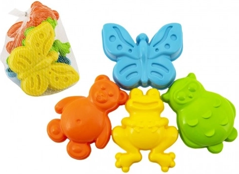 moules en plastique pour sable animaux, lot de 4 pcs dans un filet