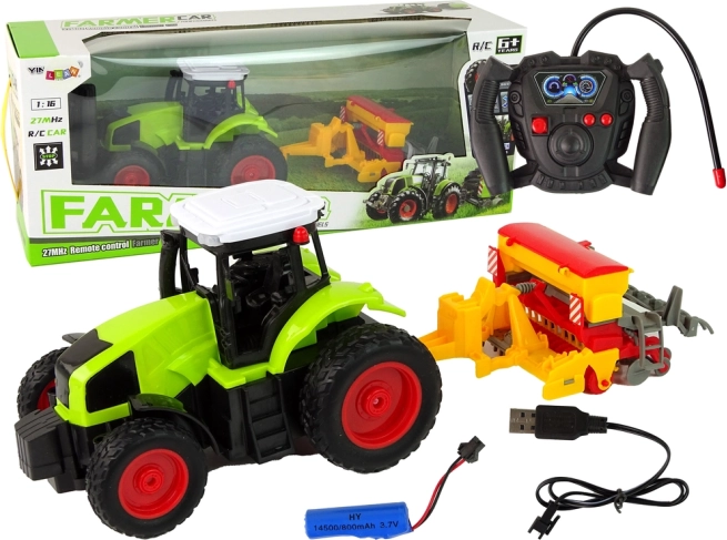 Trattore RC per bambini con pressa 1:16 verde
