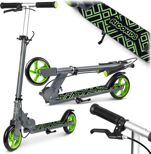Foldable kids’ scooter RICO KIDS Kodi gray‑green with hand and foot brakes