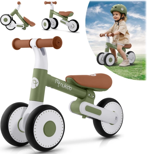 Nukido balance bike for toddlers with adjustable seat and 3 EVA wheels