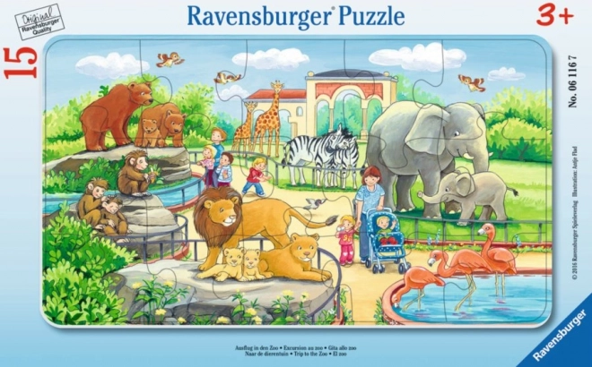 Ravensburger keretes gyerek kirakó, 15 darab – kirándulás az állatkertbe