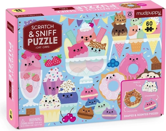 Mudpuppy puzzel Kattenkafé met geur – 60 stukjes