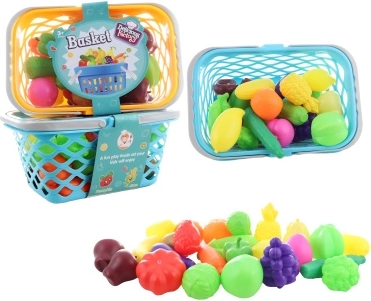 Set of Fruit and Vegetables in a Basket for Kids