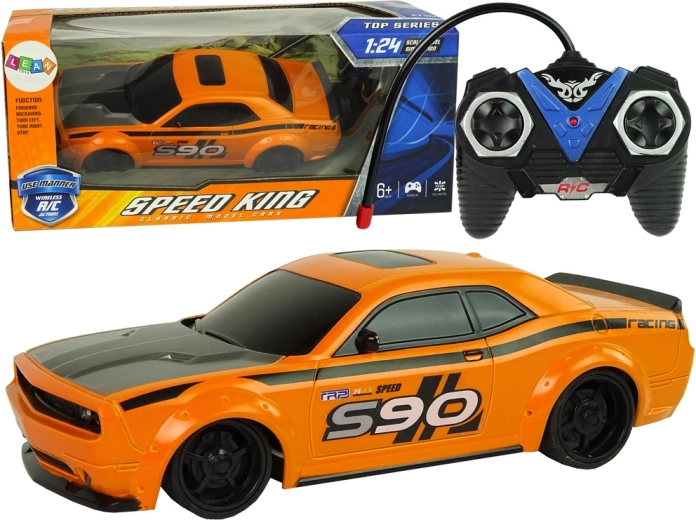Auto sportiva RC 1:24, arancione, telecomando 27 MHz